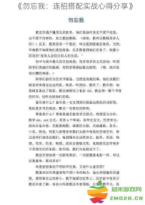 《勿忘我：实战技巧与连招配合的深度解析与心得分享》